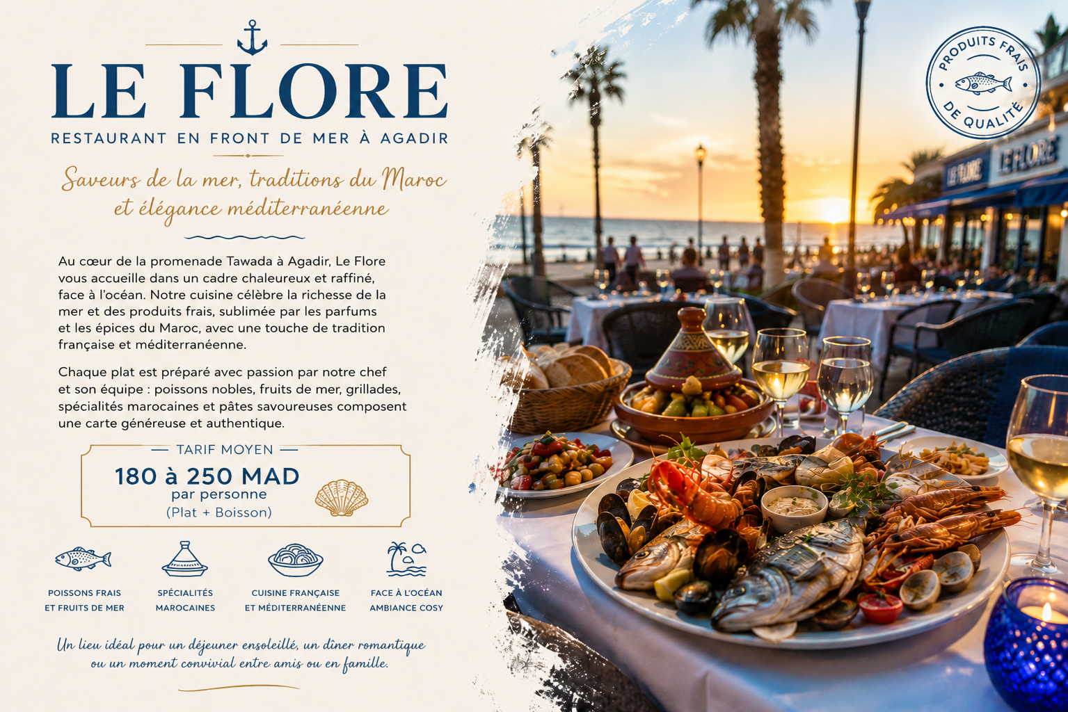 Saveurs de la mer, traditions marocaines et élégance méditerranéenne au Flore